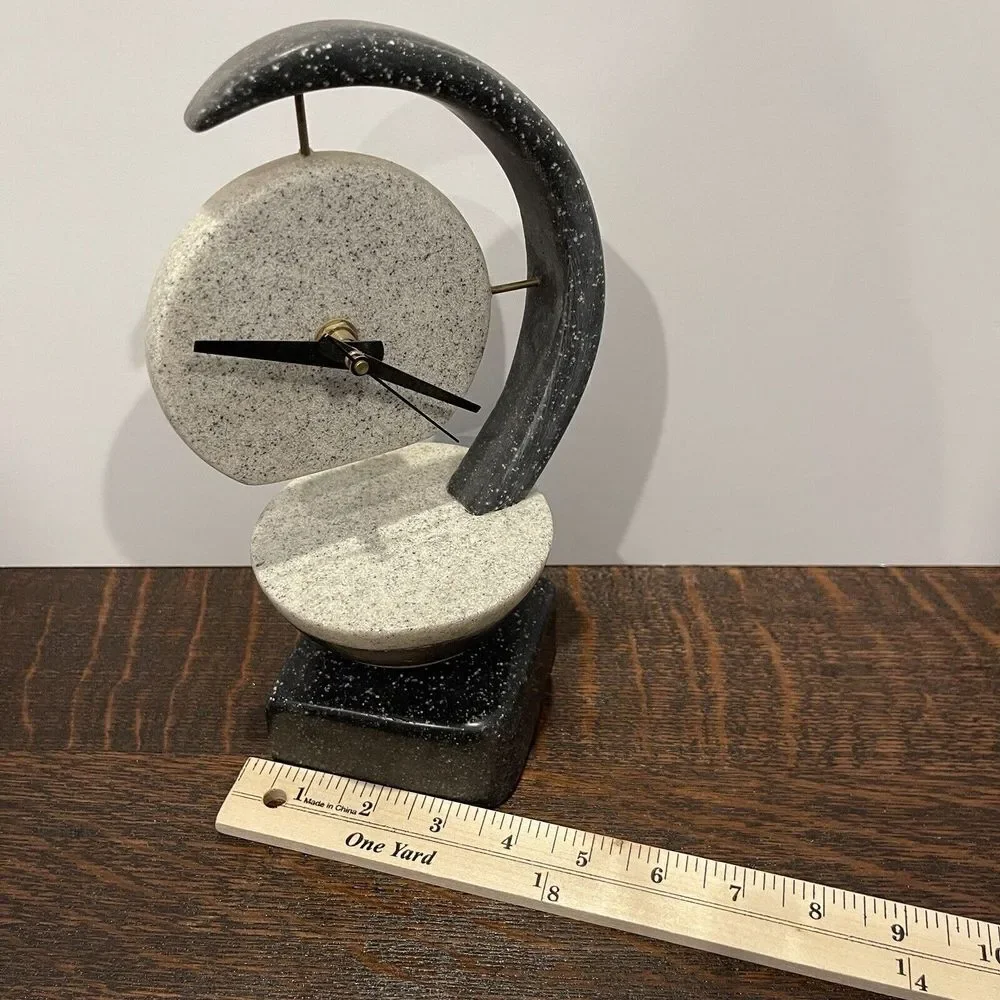 Vintage Artisan Clock 10 Inch Mid Century Signed Hand Crafted Stone Hebrew Works